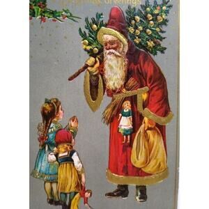 Santa Claus Christmas Postcard Saint Nick Old World Children Toy Doll Ser 5000
